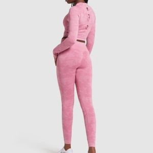3 pc Salmon Pink Camo Workout Set Long Sleeve S